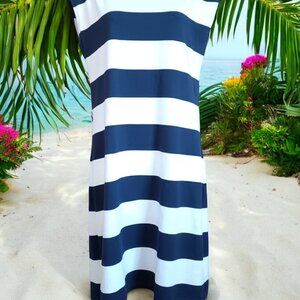Tommy Hilfger Navy Blue & White Striped Cotton Sleeveless Belted Dress, Size S/P